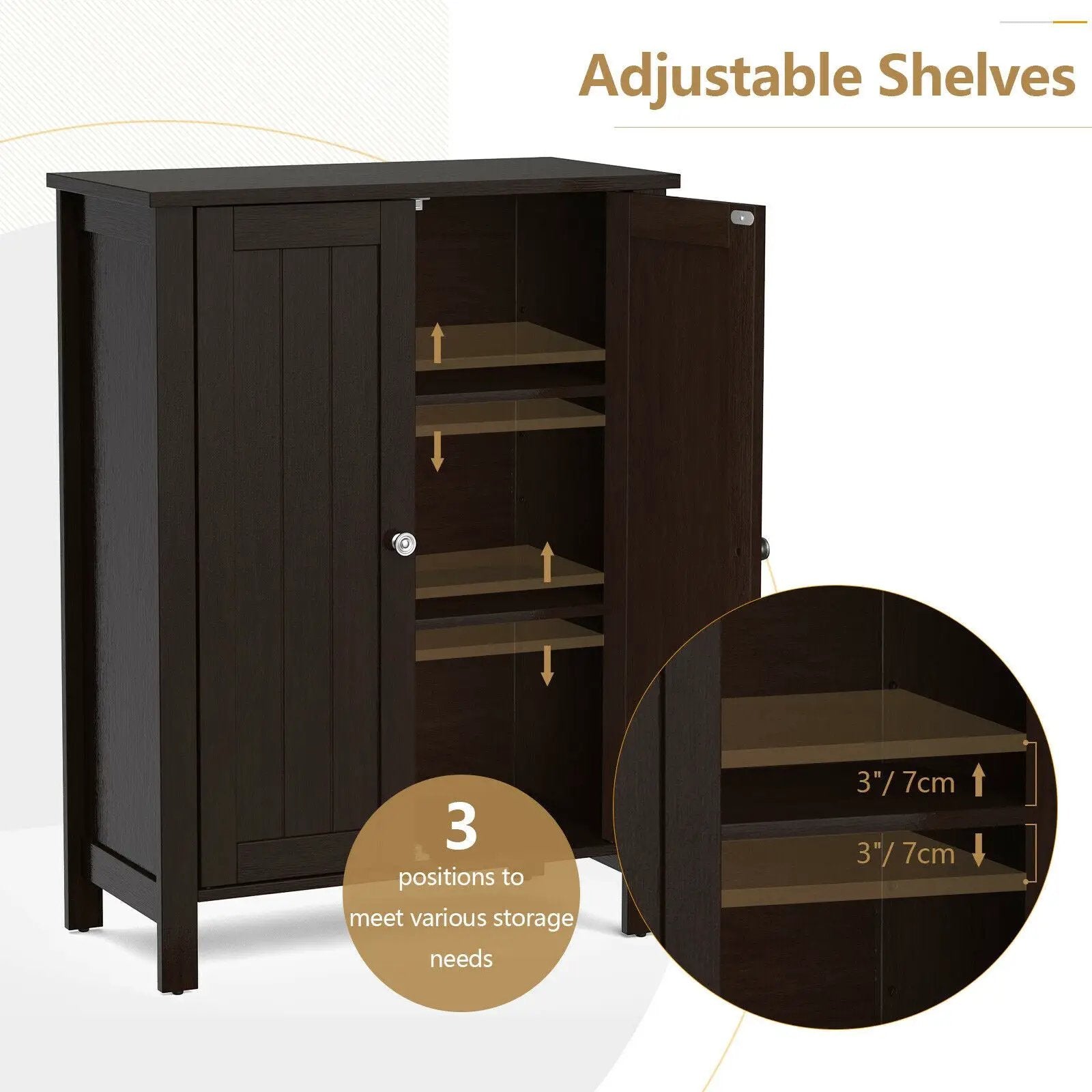 2-Door Bathroom Floor Storage Cabinet Space Saver Organizer by DirectDeals