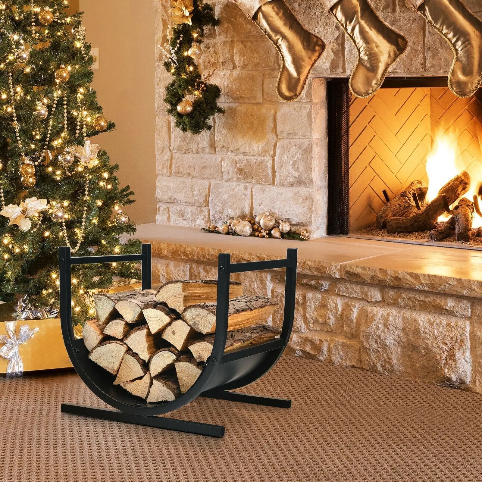 17 Inch U-Shaped Firewood Rack Steel by DirectDeals