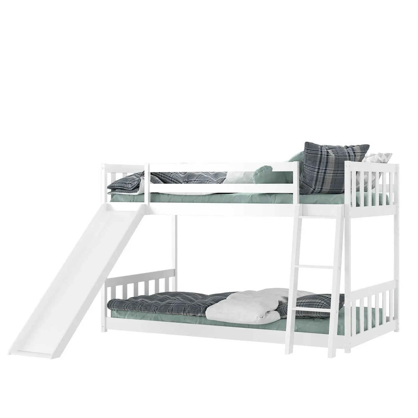 Twin over Twin Bunk Wooden Low Bed with Slide Ladder for Kids by DirectDeals