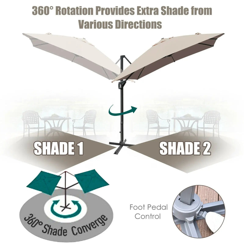 10 x 13 Feet Rectangular Cantilever Umbrella with 360¬∞ Rotation Function-Brown by DirectDeals
