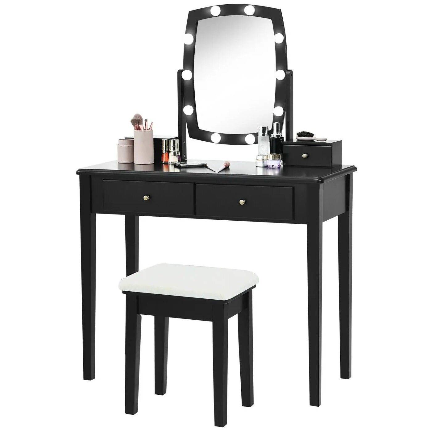 Vanity Table Set with Lighted Mirror for Bedroom and Dressing Room by DirectDeals