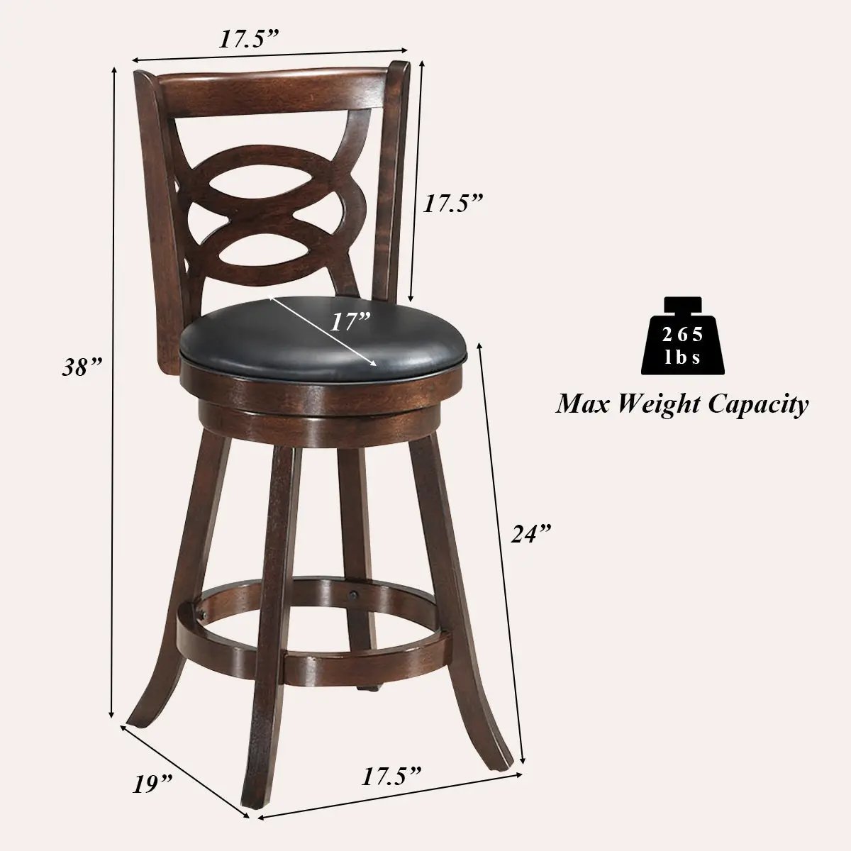 Counter Height Upholstered Espresso Swivel Dining Chair with Cushion Seat by DirectDeals