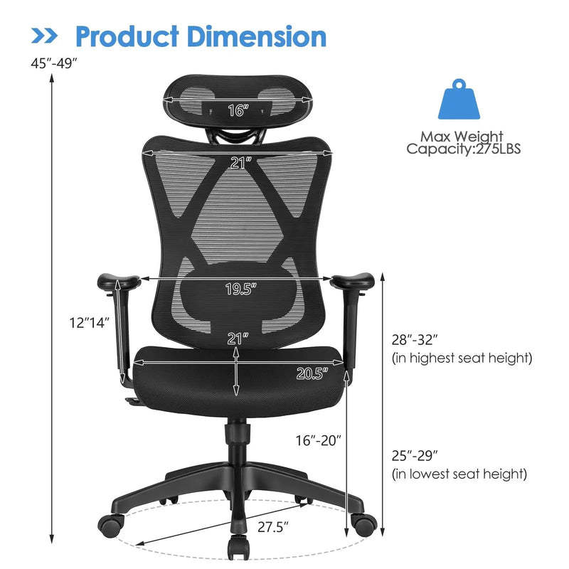 High Back Mesh Executive Chair with Adjustable Lumbar Support by DirectDeals