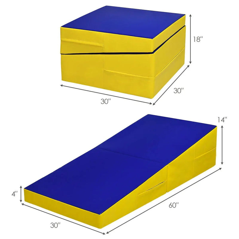 Folding Incline Mat Slope Cheese Gymnastics Gym Exercise Yellow by DirectDeals