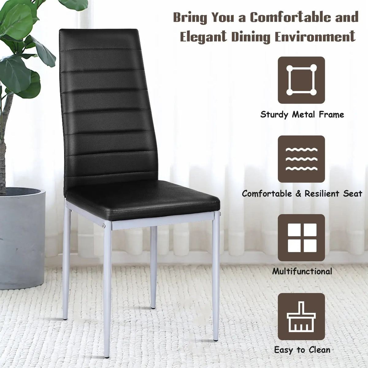 4 pcs PVC Leather Dining Side Chairs Elegant Design by DirectDeals