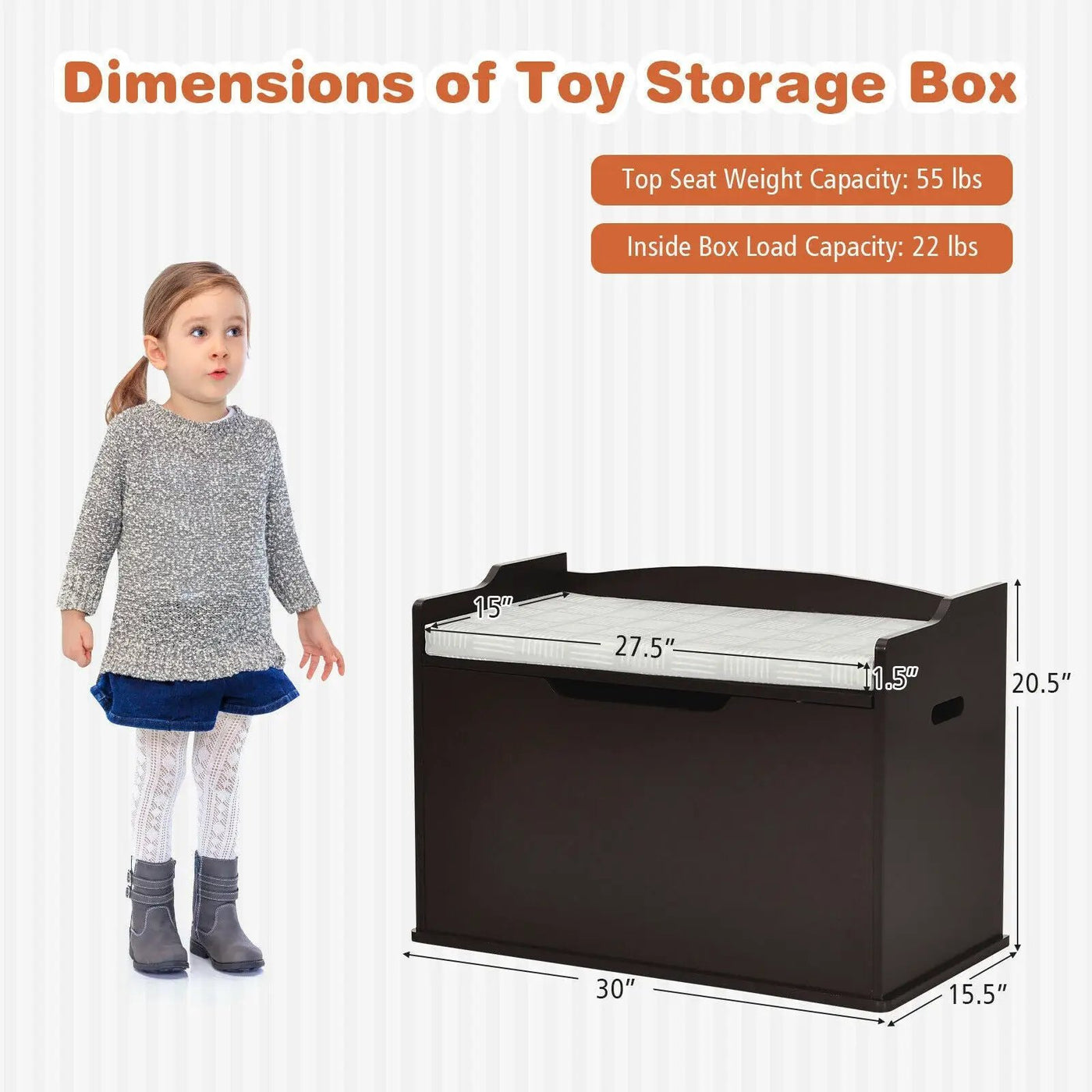 Kids Toy Wooden Flip-top Storage Box Chest Bench with Cushion Hinge by DirectDeals
