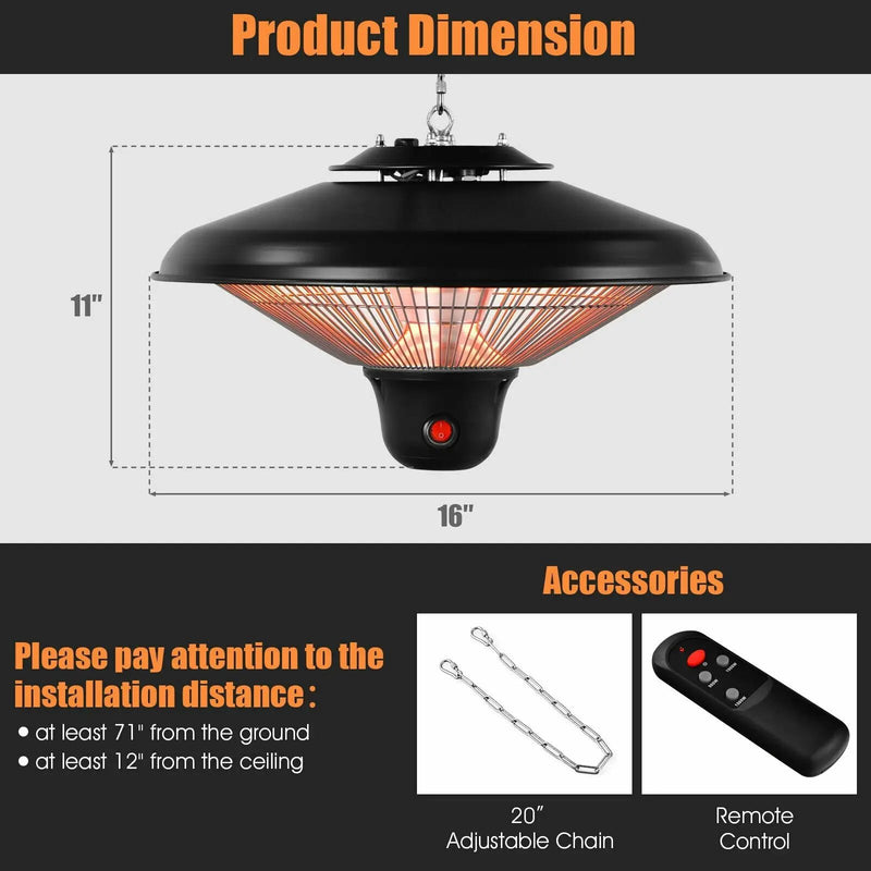 1500W Electric Hanging Ceiling Mounted Infrared Heater with Remote Control by DirectDeals