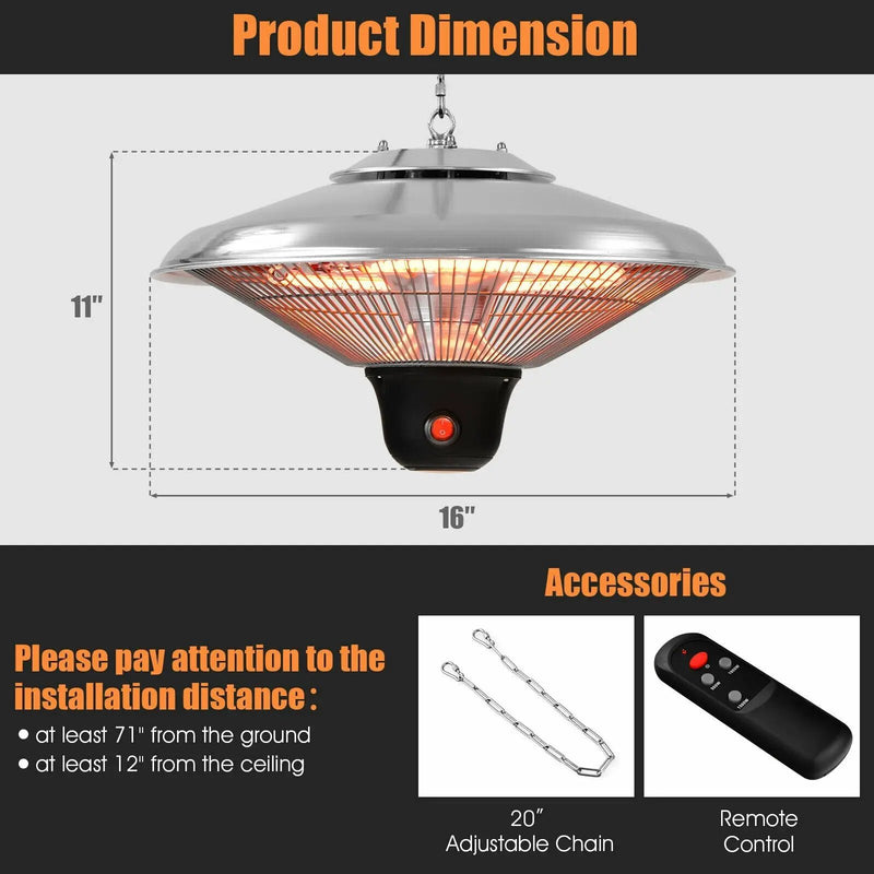 1500W Electric Hanging Ceiling Mounted Infrared Heater with Remote Control by DirectDeals