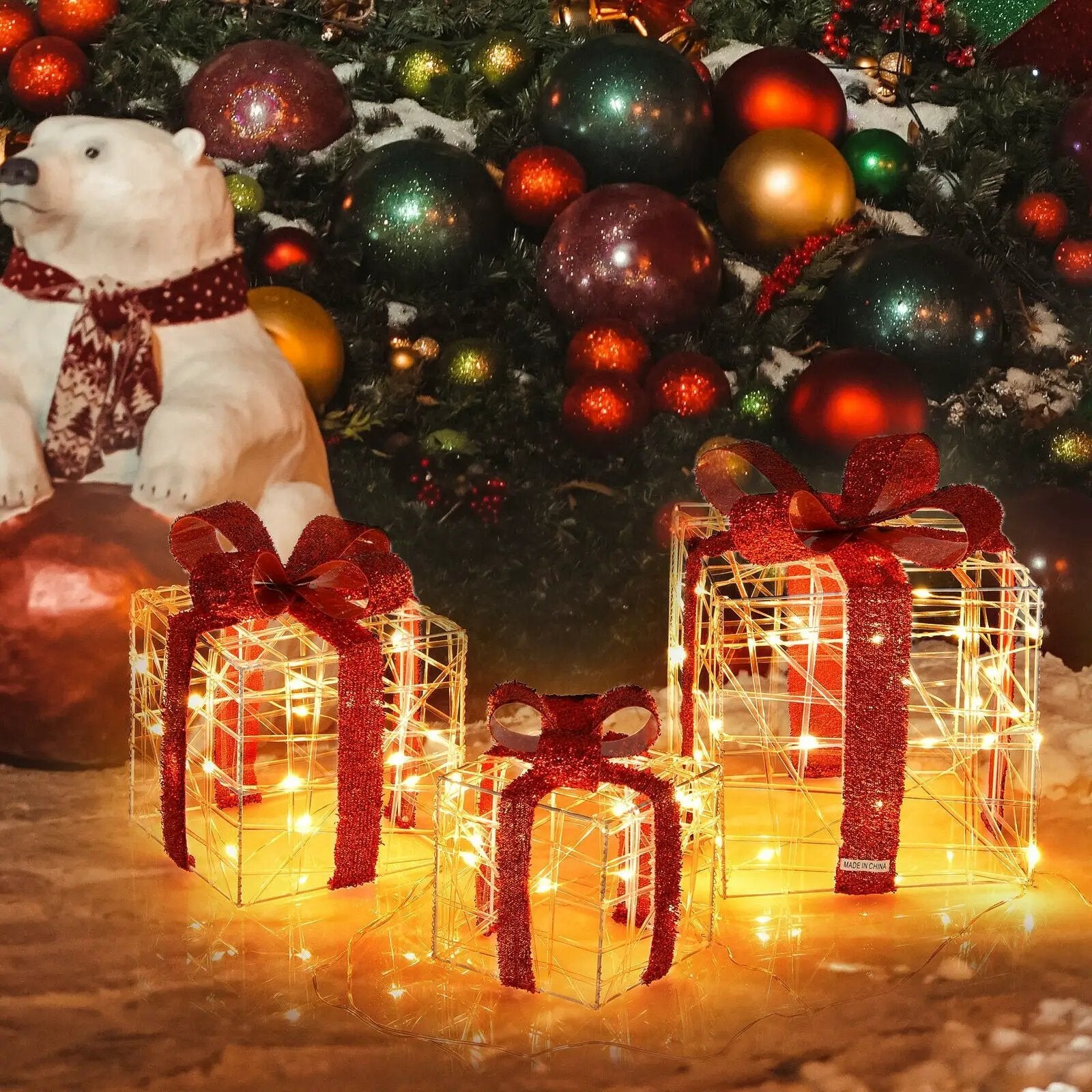 3 Pieces Christmas Lighted Gift Boxes Decorations with 60 LED Lights for Indoor and Outdoor by DirectDeals