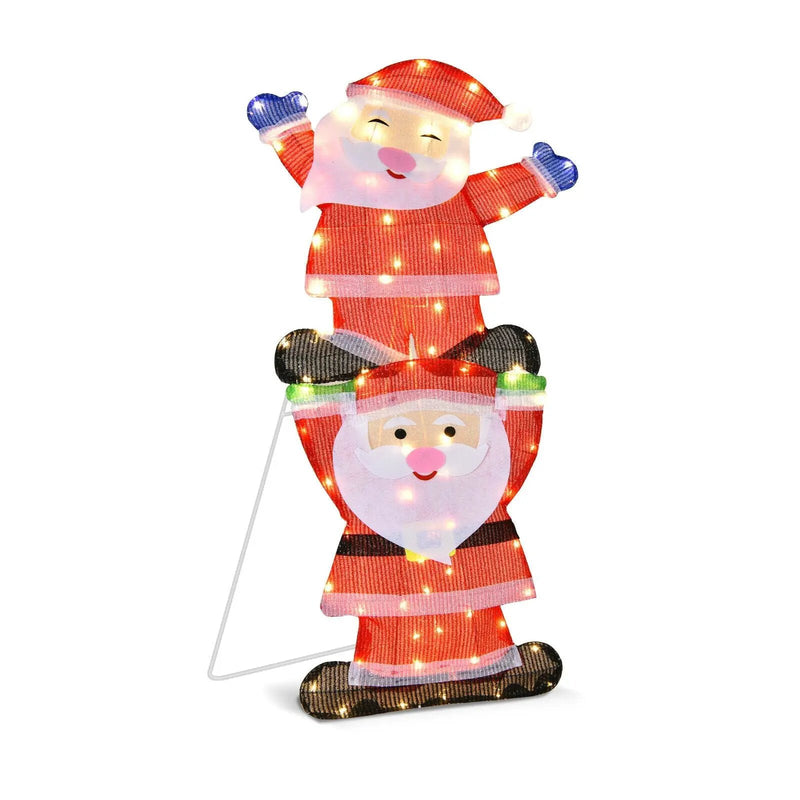 LED Double Santa Yard Christmas Decoration with String Lights and Stakes by DirectDeals