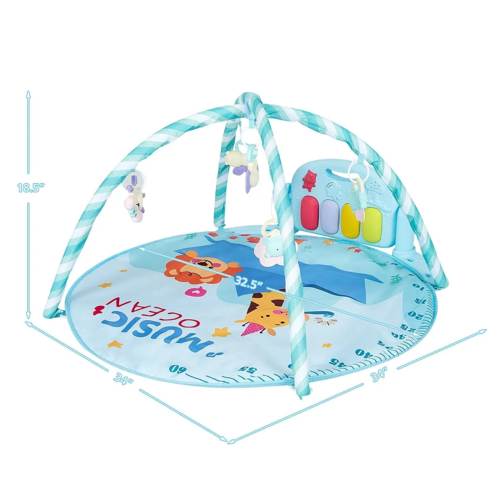 Baby Activity Play Piano Gym Mat with 5 Hanging Sensory Toys by DirectDeals