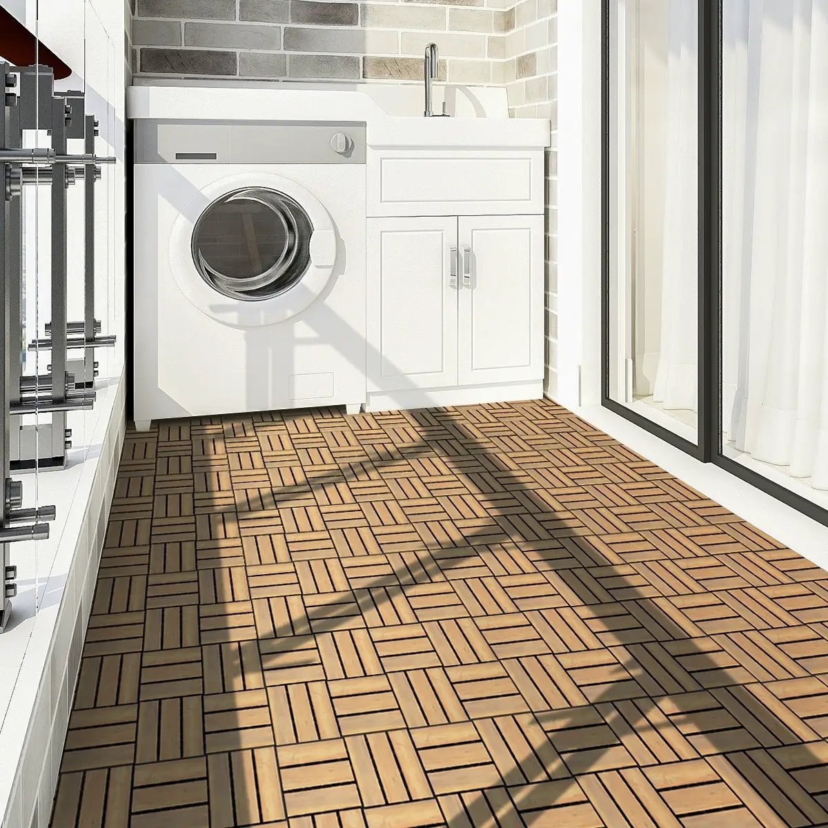 10 Pieces 12 x 12 Inch Acacia Wood Interlocking Check Deck Tiles by DirectDeals