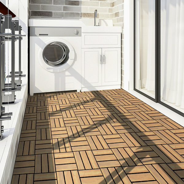 10 Pieces 12 x 12 Inch Acacia Wood Interlocking Tile Flooring, photo 2 of 8