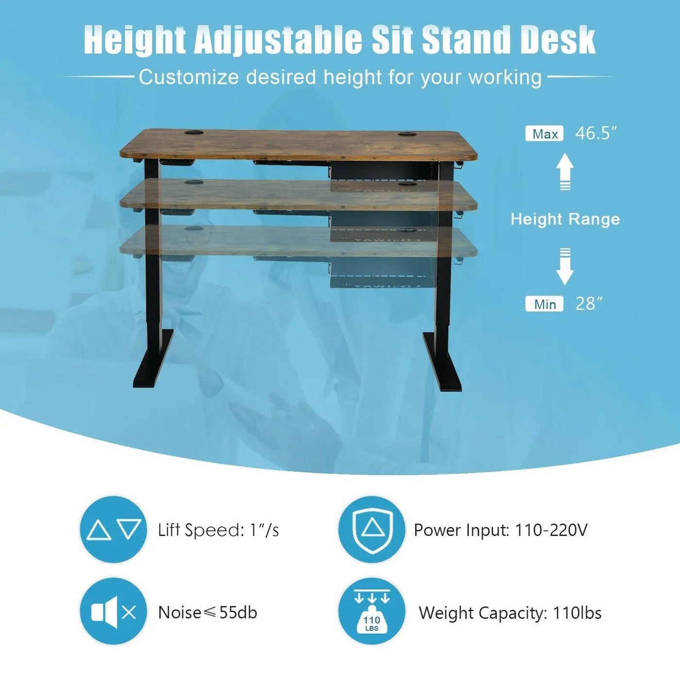 48-inch Electric Height Adjustable Standing Desk with Control Panel by DirectDeals