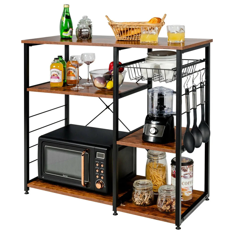 Industrial Kitchen Baker's Rack Microwave Shelf with 6 Hooks by DirectDeals