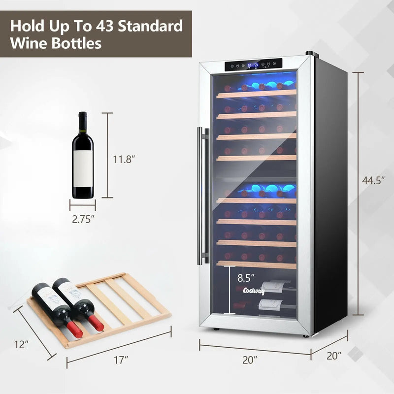 43 Bottle Wine Cooler Refrigerator Dual Zone Temperature Control with 8 Shelves-Black by DirectDeals