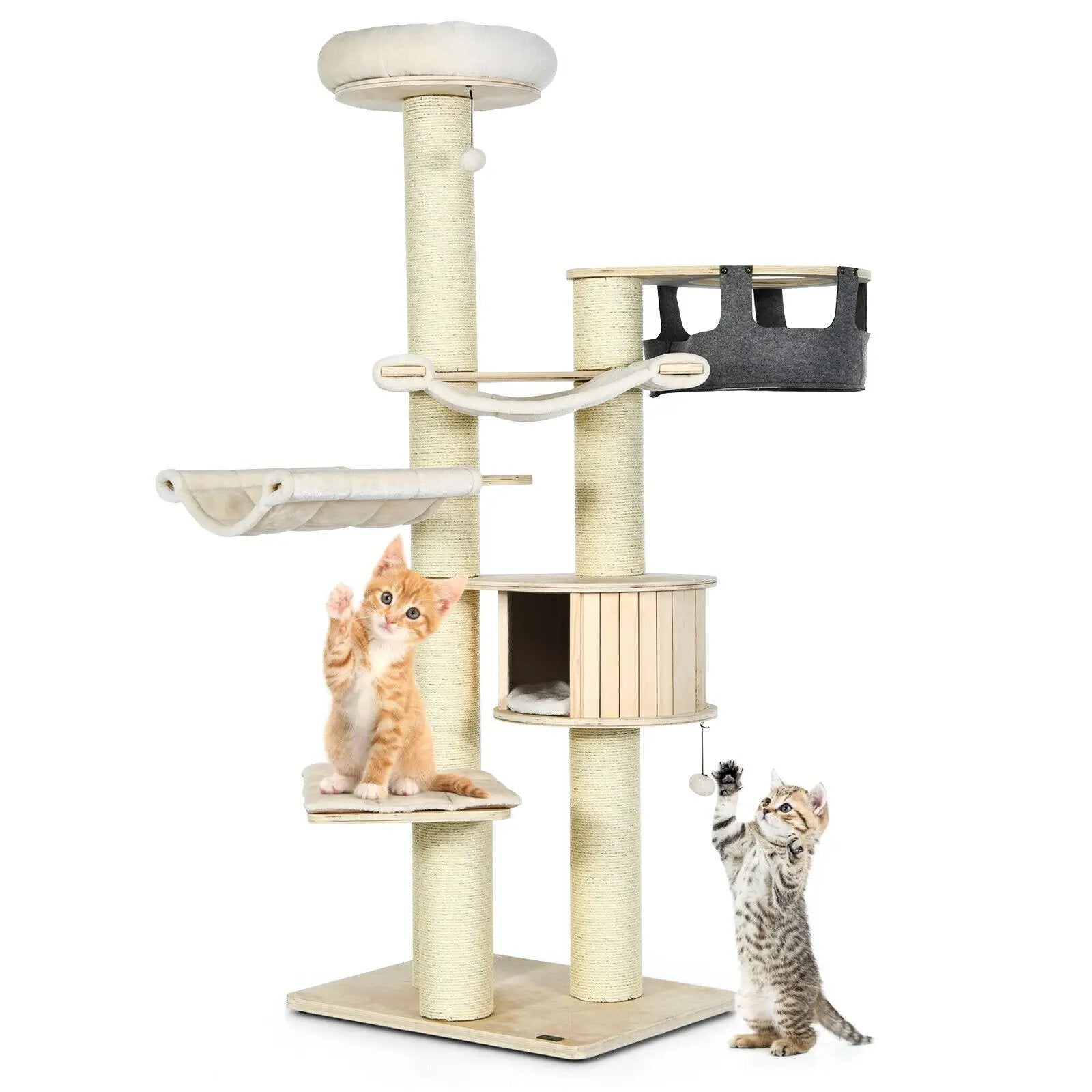 77.5-Inch Cat Tree Condo Multi-Level Kitten Activity Tower with Sisal Posts-Cream White by DirectDeals