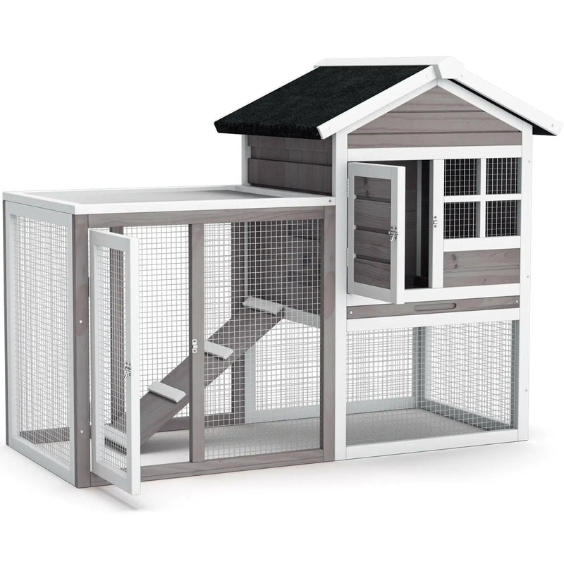 2-Story Wooden Rabbit Hutch with Running Area by DirectDeals