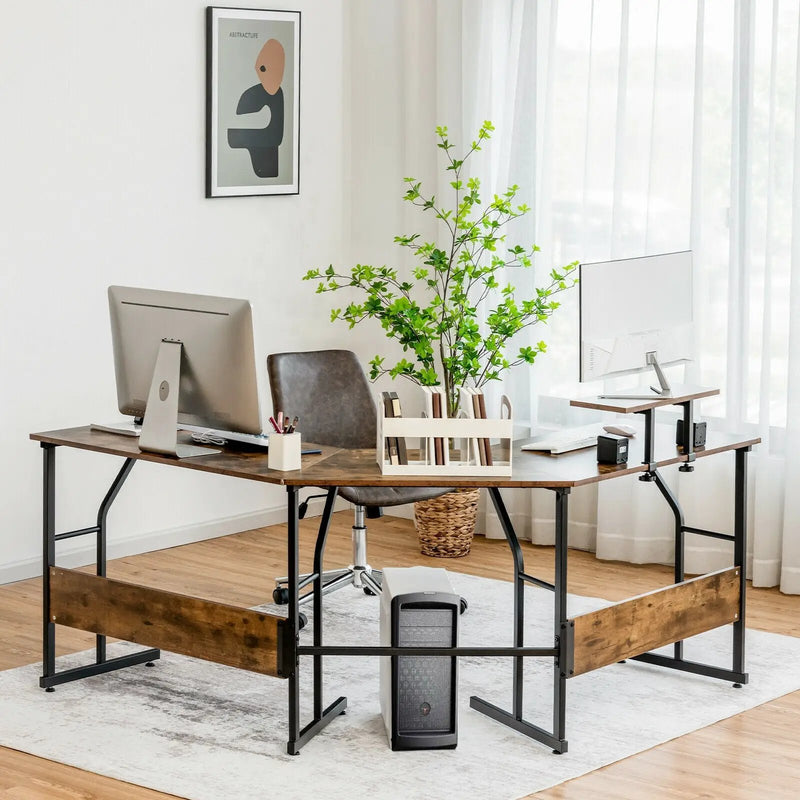 88.5 Inch L Shaped Reversible Computer Desk Table with Monitor Stand by DirectDeals