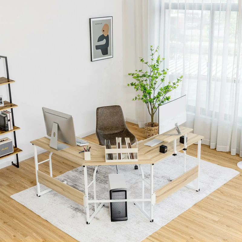 88.5 Inch L Shaped Reversible Computer Desk Table with Monitor Stand by DirectDeals