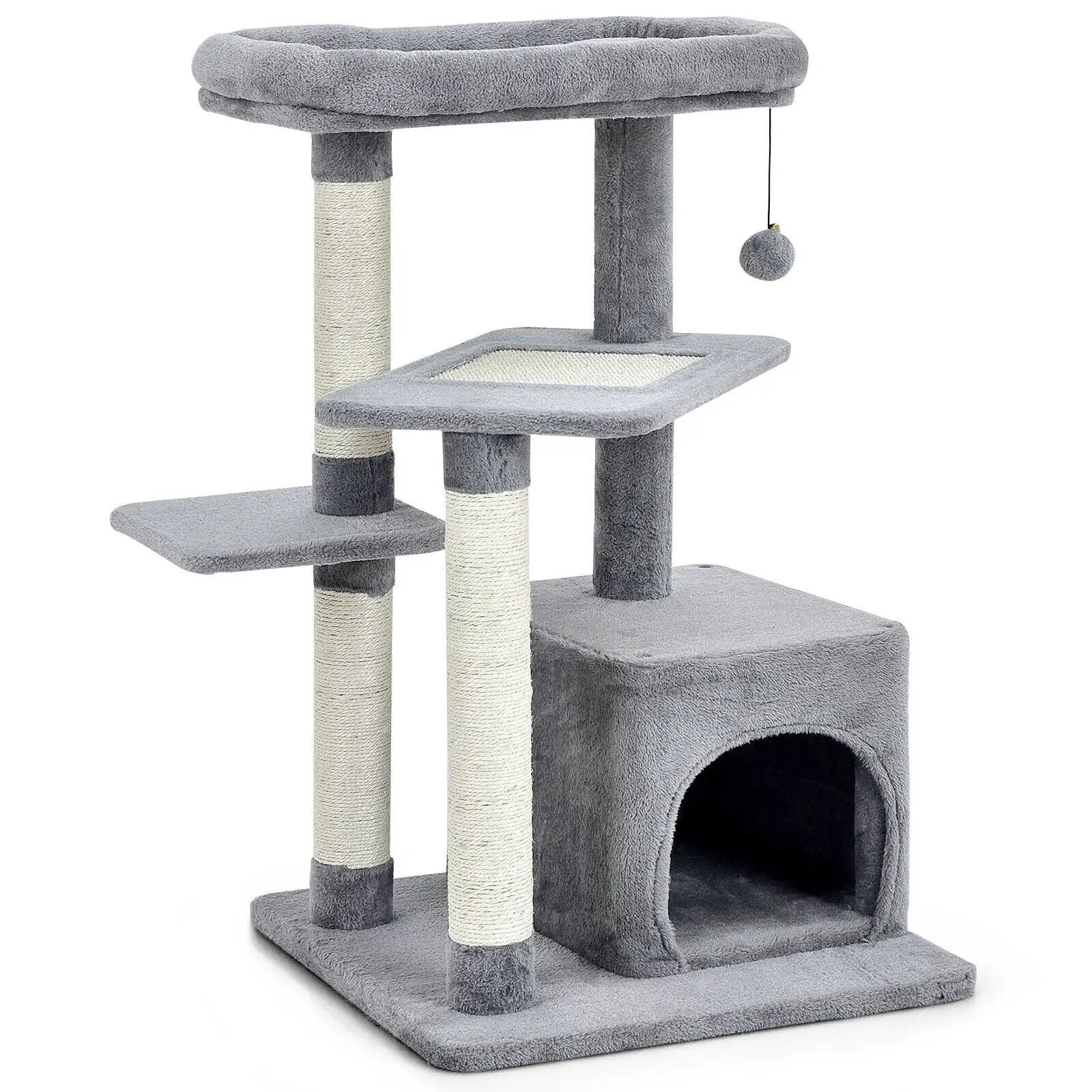 Cat Tree with Perch and Hanging Ball for Indoor Activity Play and Rest by DirectDeals