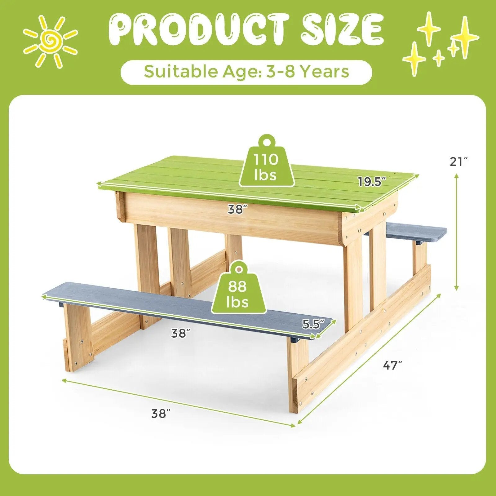 3-in-1 Outdoor Wooden Kids Water Sand Table with Play Boxes by DirectDeals