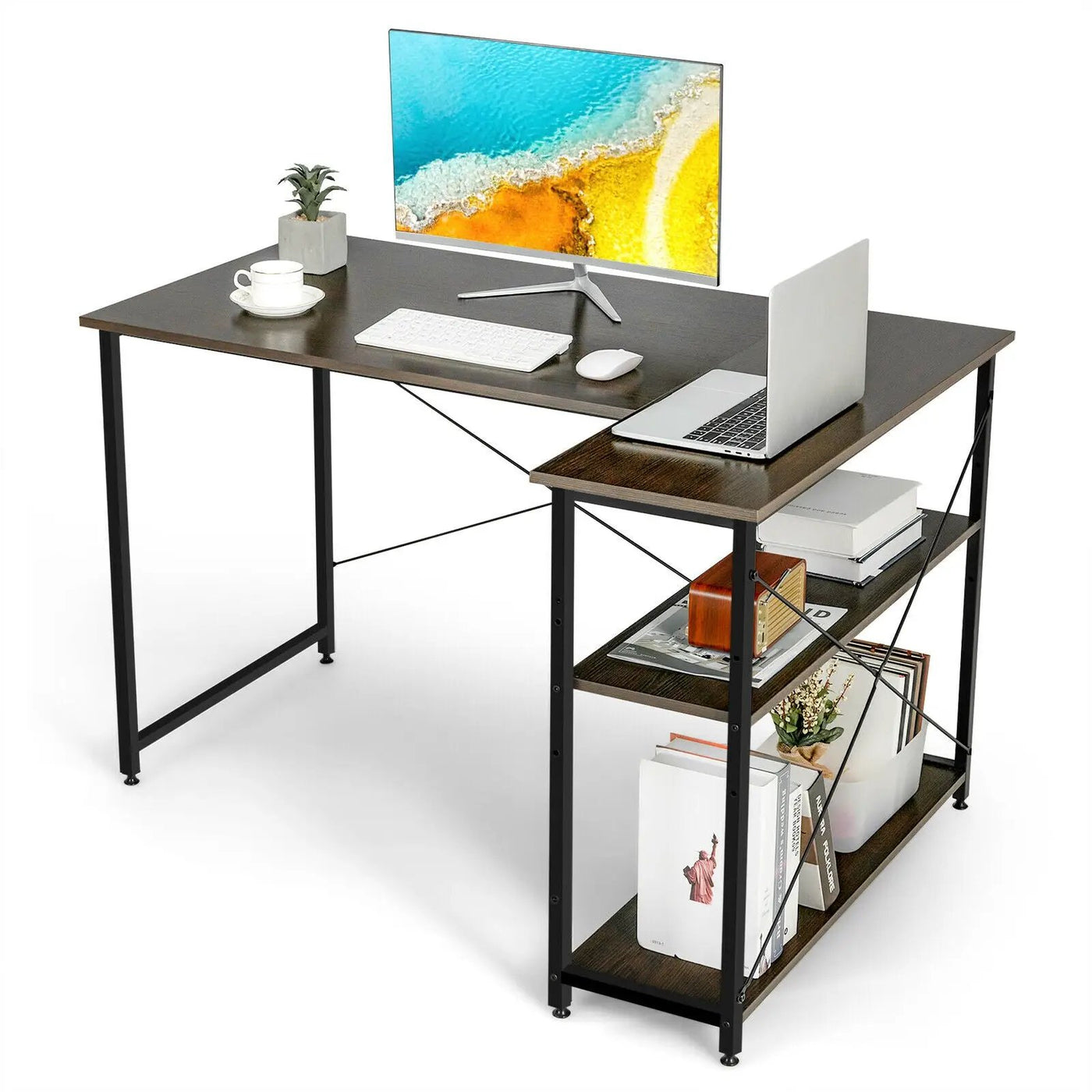 48 Inch Reversible L Shaped Computer Desk with Adjustable Shelf by DirectDeals