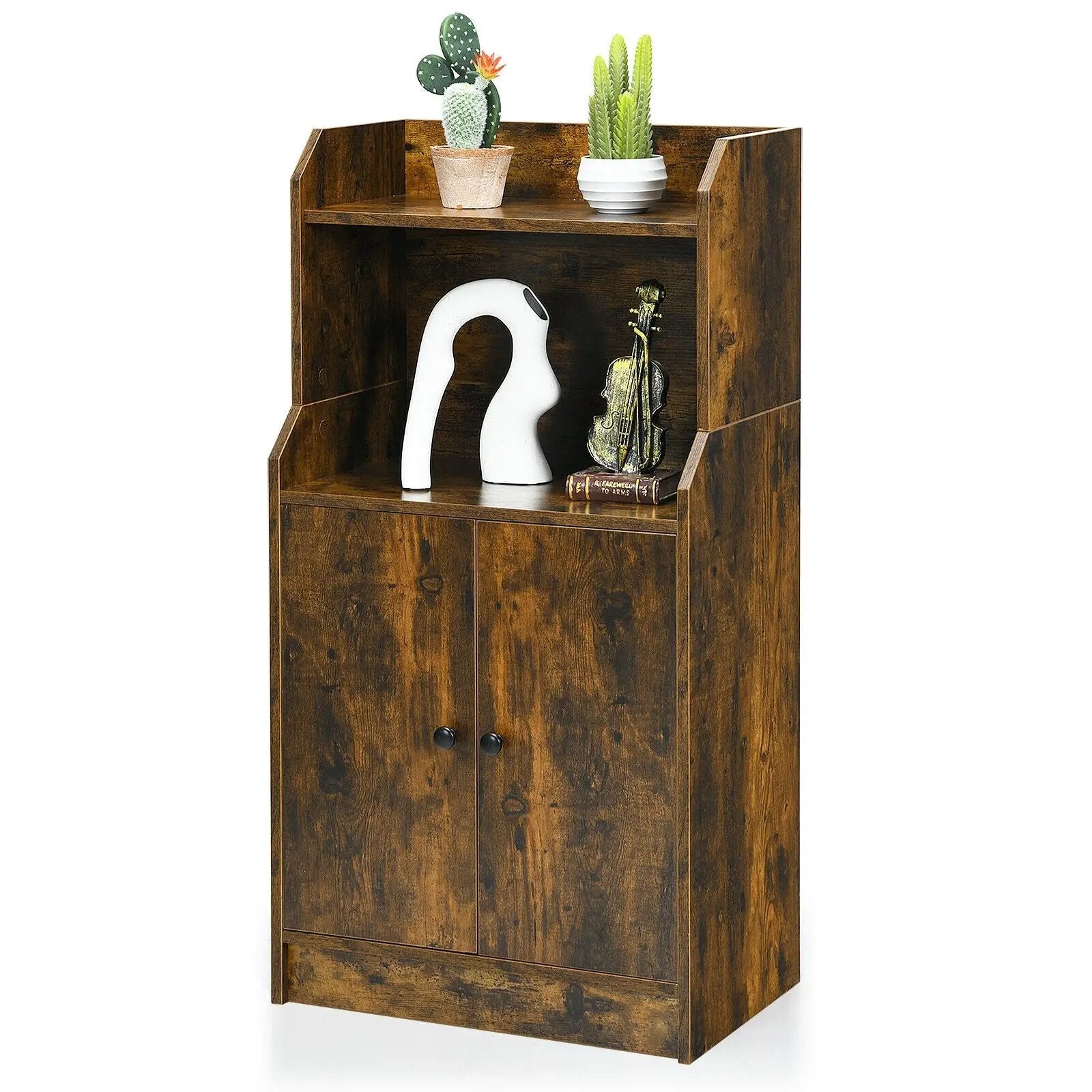 Storage Cabinet Bookcase with Doors and Display Shelf-Rustic Brown by DirectDeals