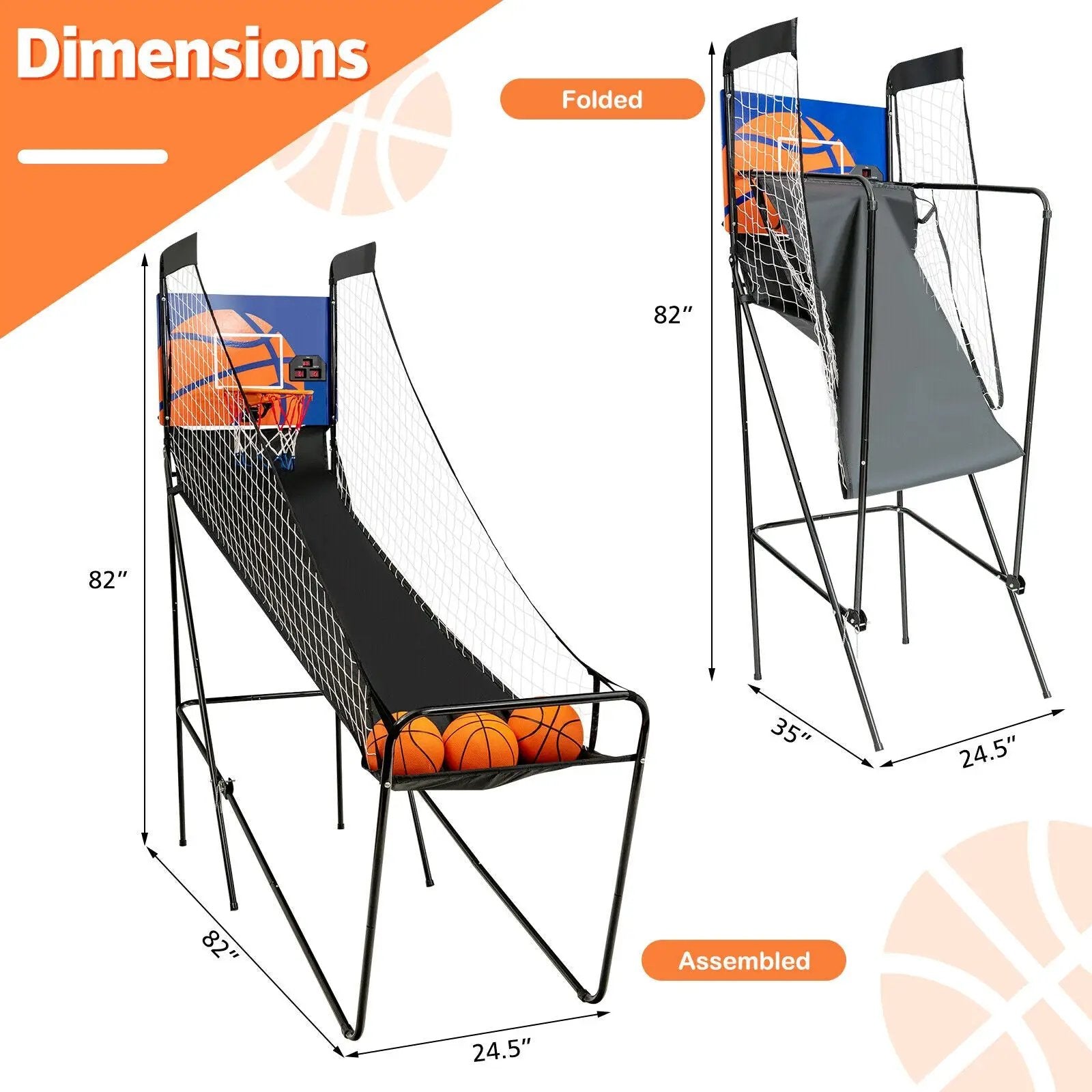 Foldable Single Shot Basketball Arcade Game with Electronic Scorer and Basketballs by DirectDeals