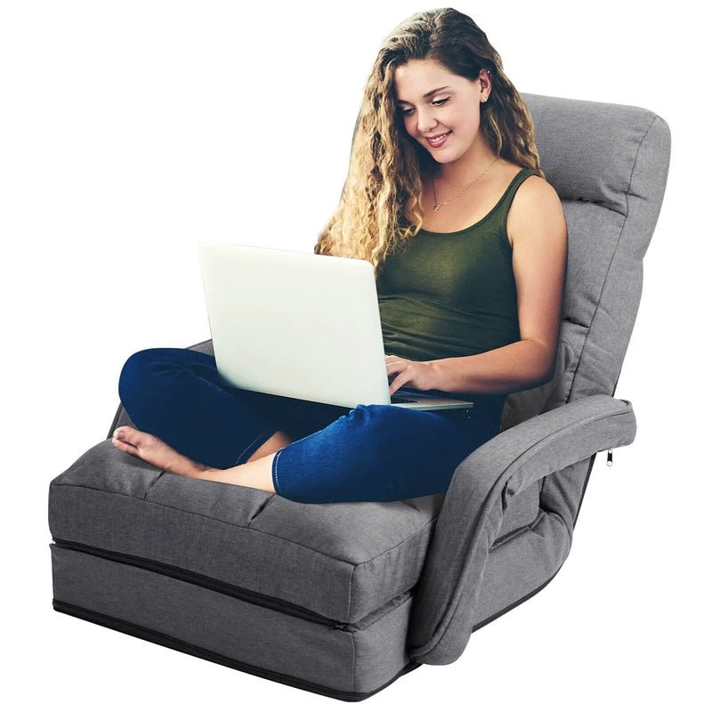 Folding Lazy Floor Chair Sofa with Armrests and Pillow by DirectDeals
