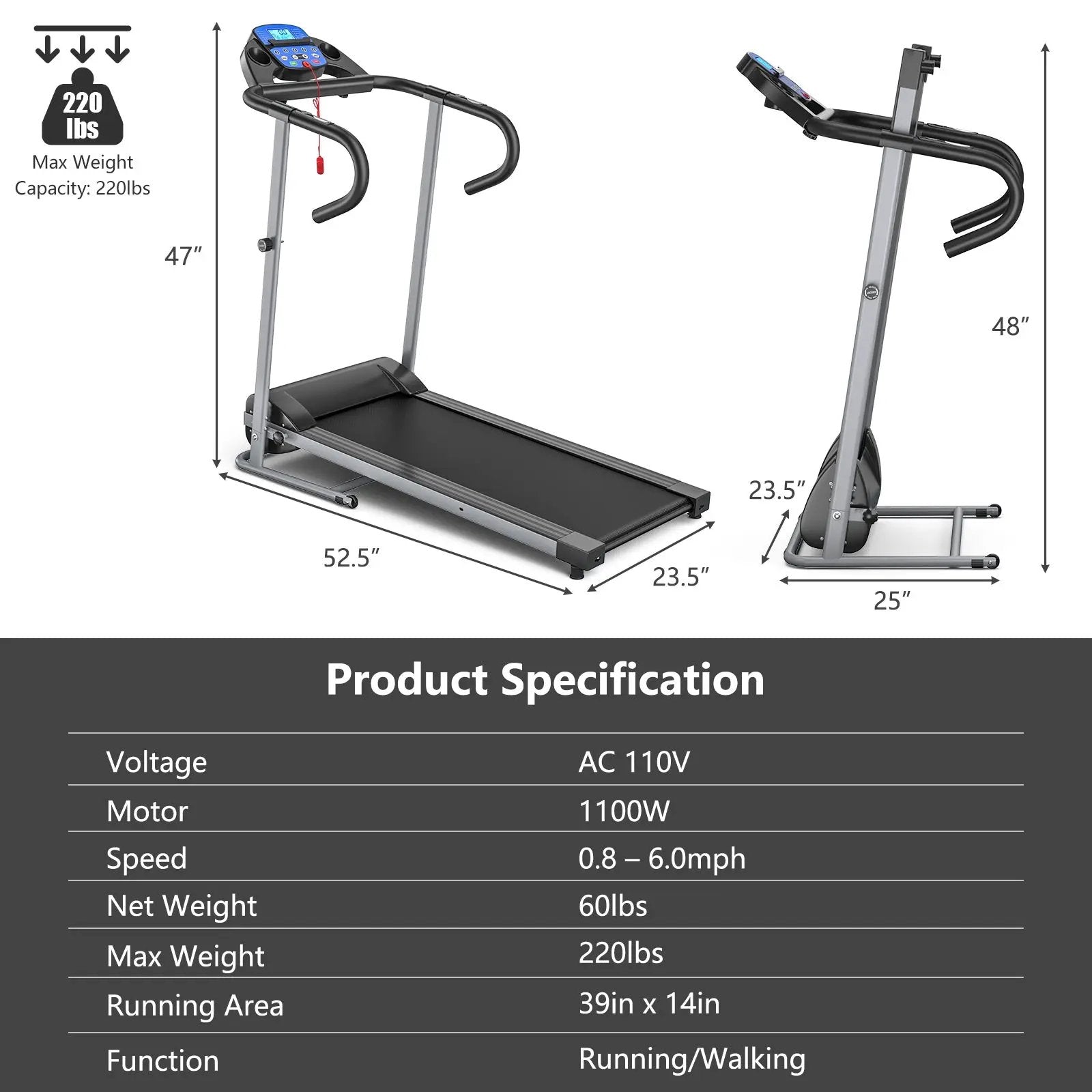 Electric Foldable Treadmill with LCD Display and Heart Rate Sensor by DirectDeals