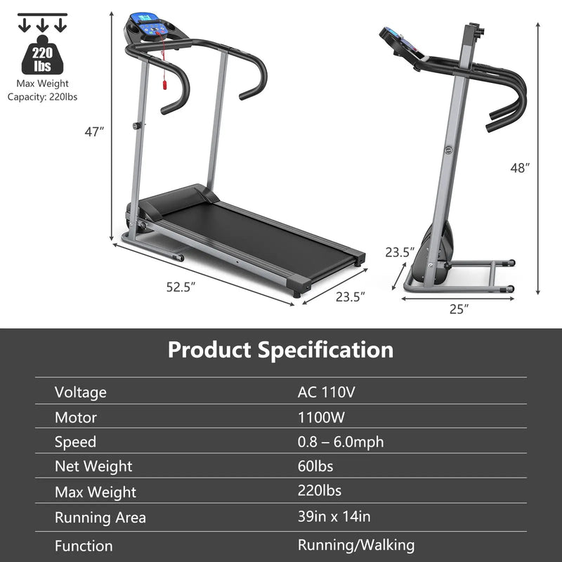 Electric Foldable Treadmill with LCD Display and Heart Rate Sensor by DirectDeals
