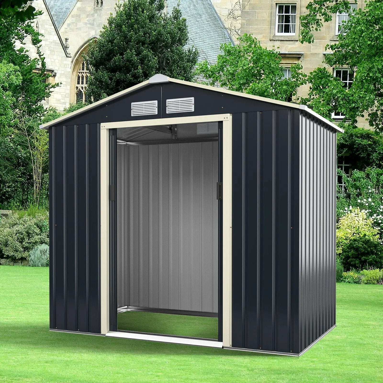 7 Feet x 4 Feet Metal Storage Shed with Sliding Double Lockable Doors-Gray by DirectDeals