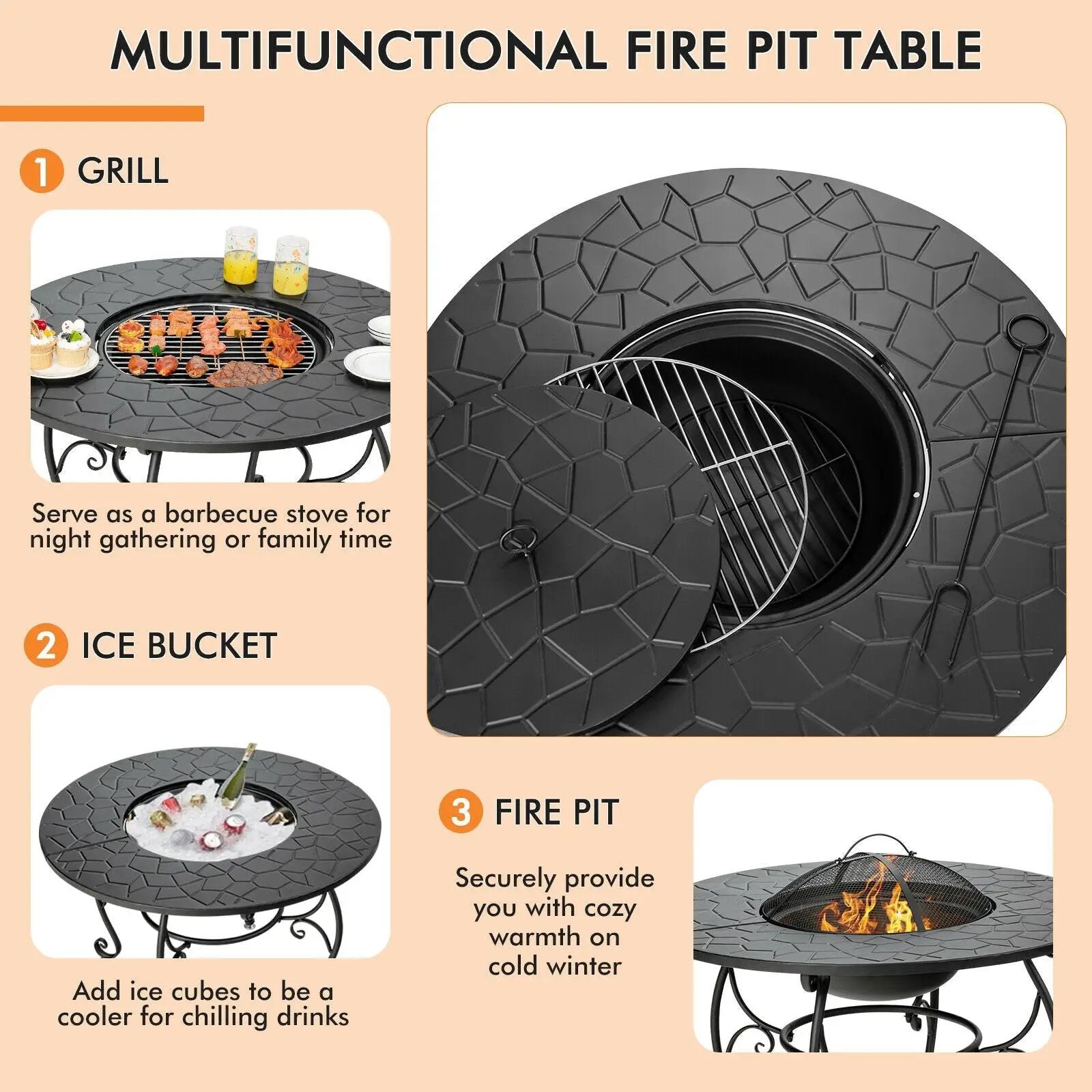 35.5 Feet Patio Fire Pit Dining Table With Cooking BBQ Grate by DirectDeals