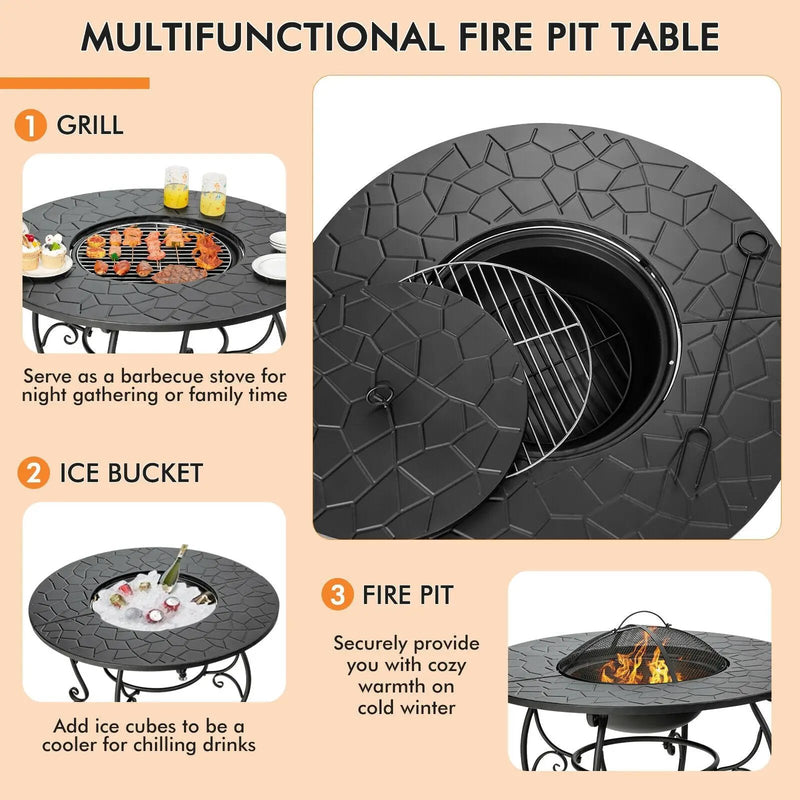 35.5 Feet Patio Fire Pit Dining Table With Cooking BBQ Grate by DirectDeals