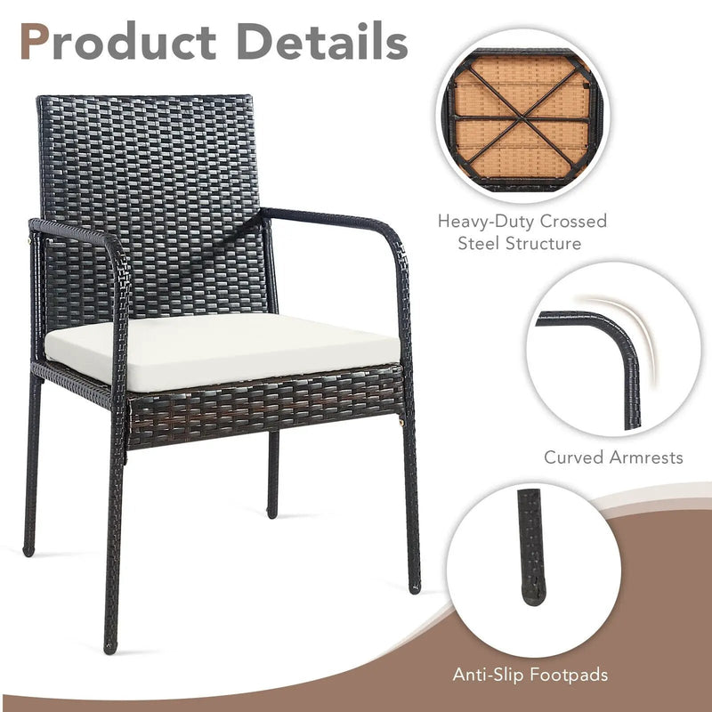 4 Pieces Patio Wicker Rattan Dining Set with Comfy Cushions by DirectDeals