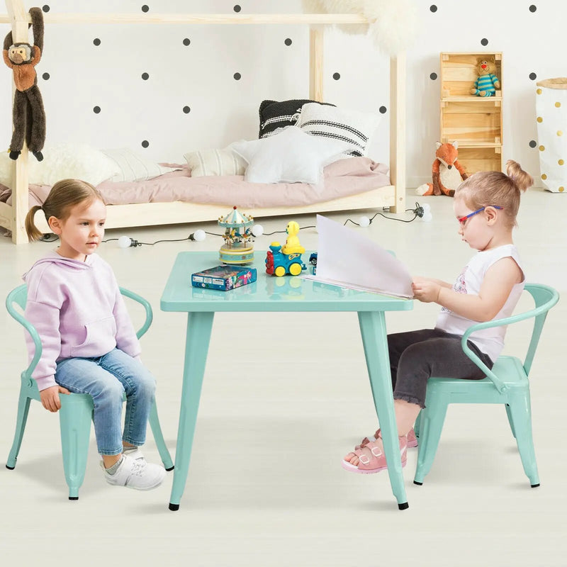 Set of 2 Steel Armchair Stackable Kids Chairs-Green by DirectDeals