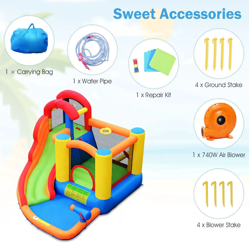 6-in-1 Water Park Bounce House for Outdoor Fun with Blower and Splash Pool by DirectDeals