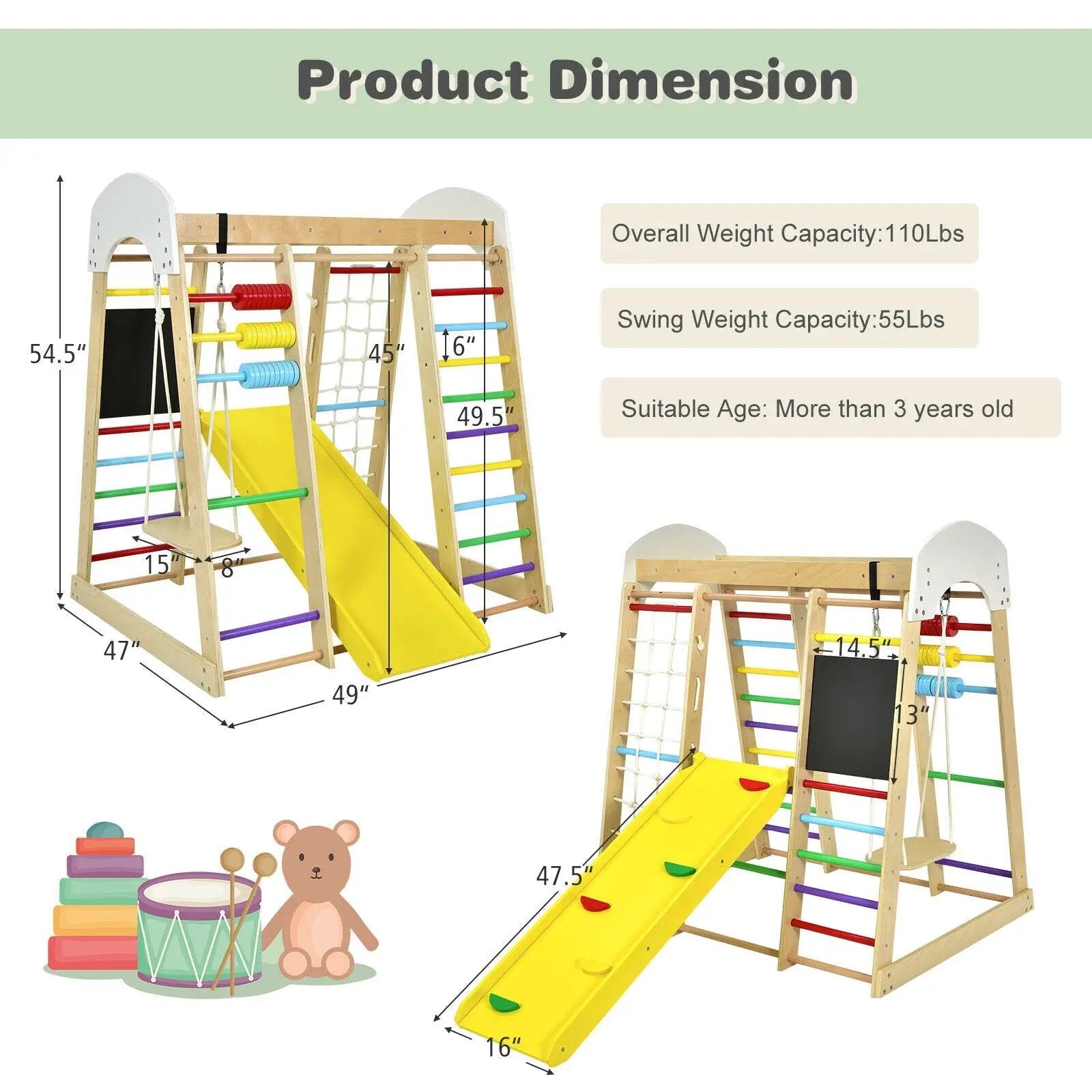 Indoor Playground Climbing Gym Wooden 8-in-1 Climber Playset for Children by DirectDeals