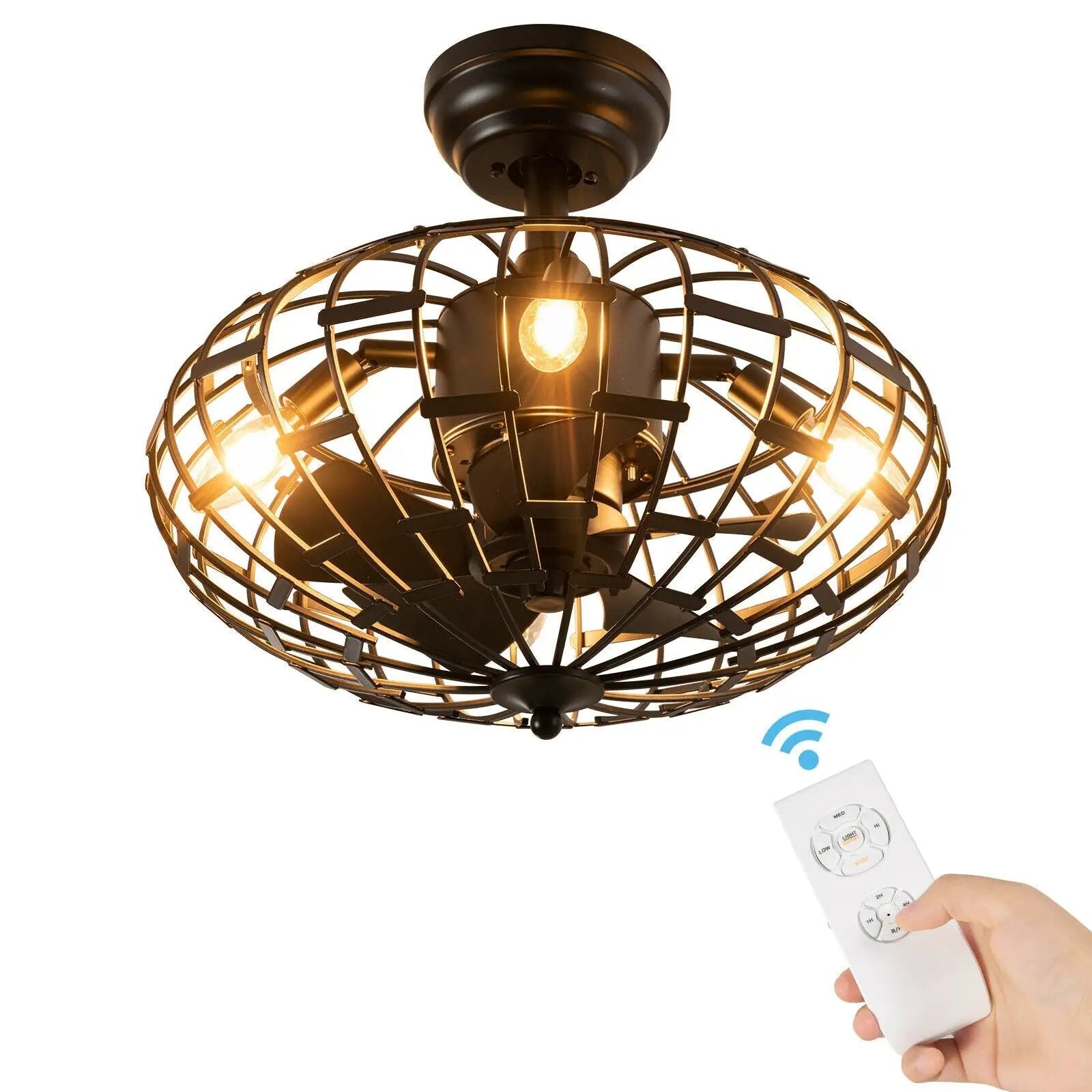 5 Blades Enclosed Ceiling Fan with Light and Remote Control-Black by DirectDeals