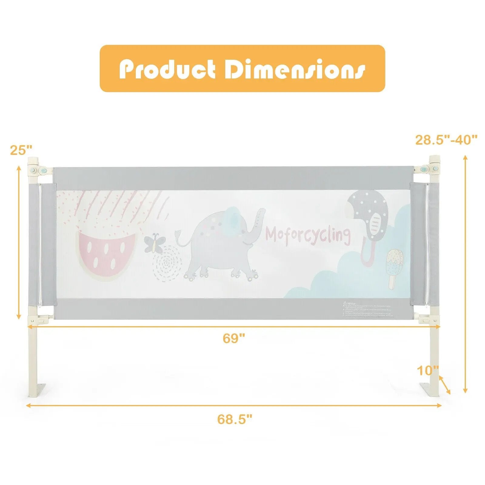 69 Inch Toddlers Vertical Lifting Baby Bedrail Guard with Lock by DirectDeals