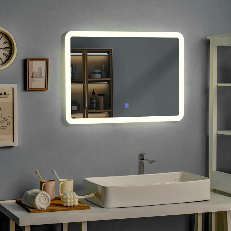 LED Wall-mounted Bathroom Rounded Arc Corner Mirror with Touch by DirectDeals