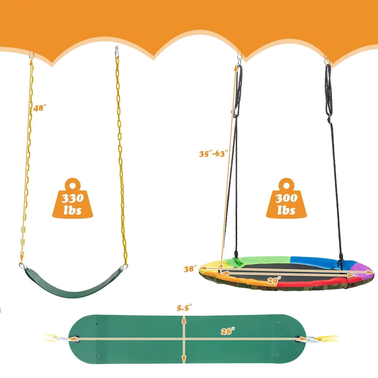 2-Pack Swing Set Swing Seat Replacement and Saucer Tree Swing (Without Stand) by DirectDeals