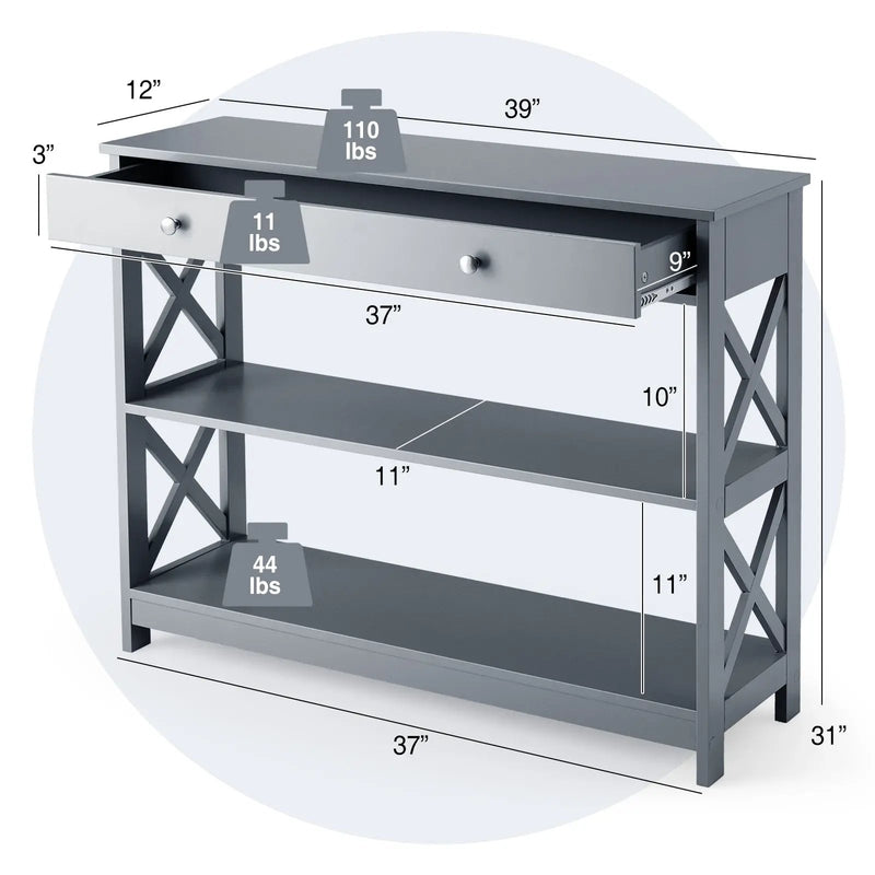 Console Table 3-Tier with Drawer and Storage Shelves by DirectDeals