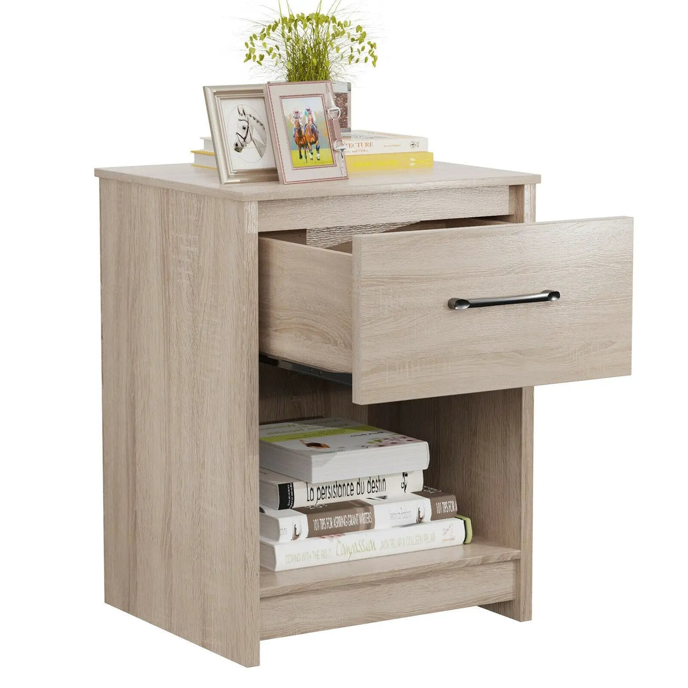 Wooden Nightstand with Drawer and Open Storage Compartment by DirectDeals