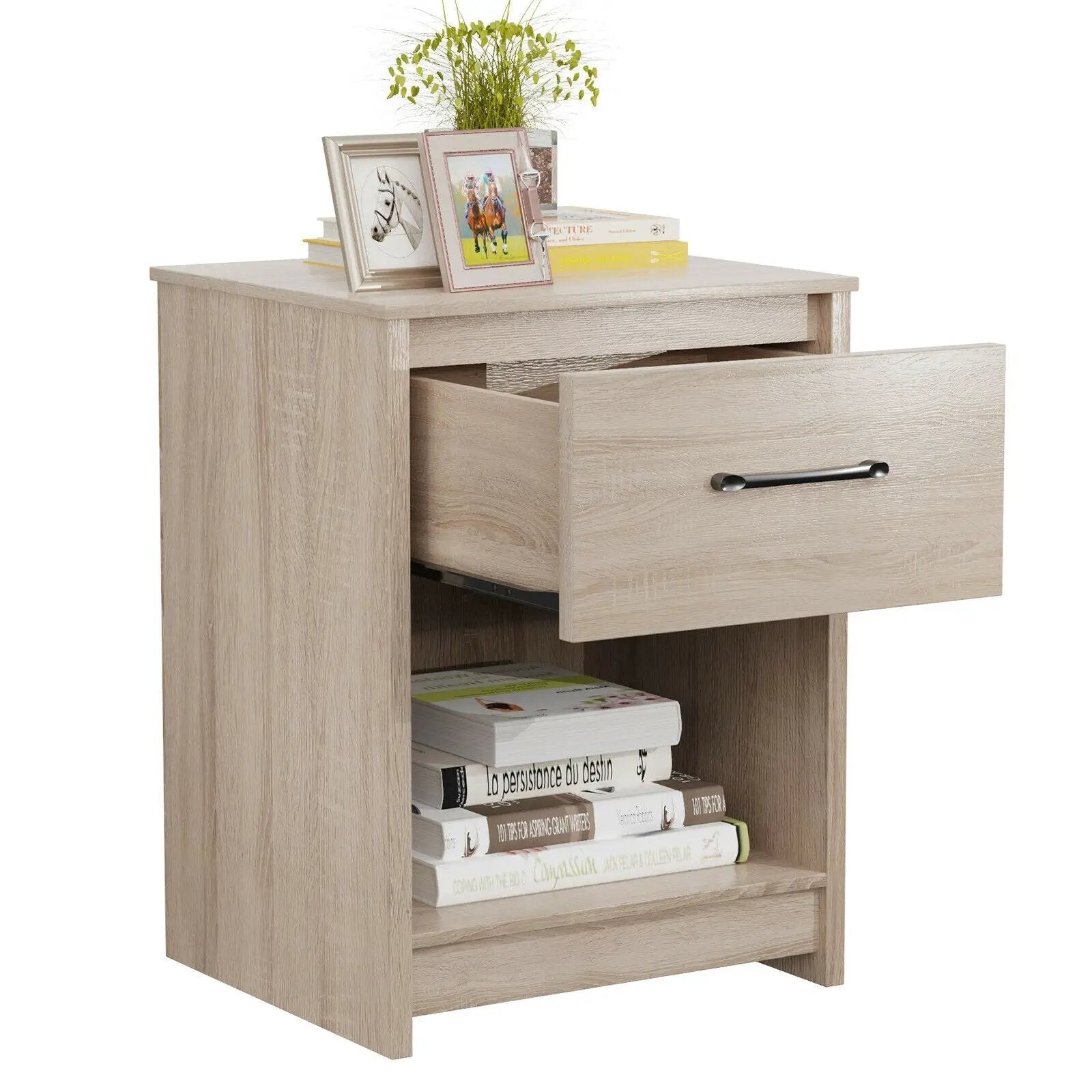 Wooden Nightstand with Drawer and Open Storage Compartment by DirectDeals