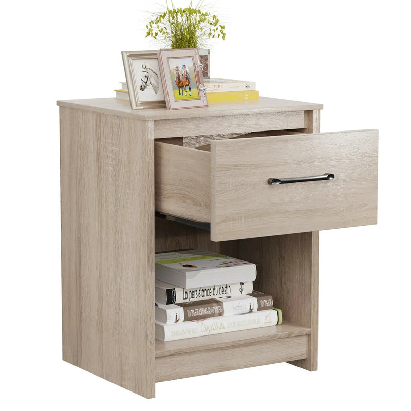 Wooden Nightstand with Drawer and Open Storage Compartment by DirectDeals