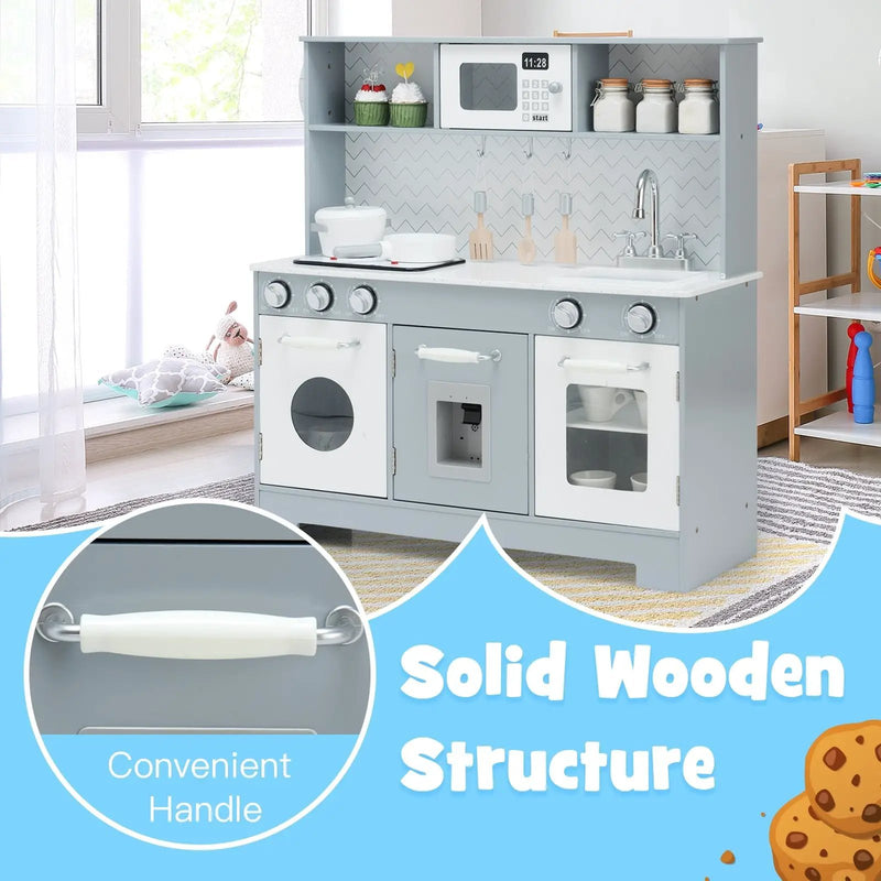 Pretend Play Kitchen Wooden Toy Set for Kids with Realistic Light and Sound by DirectDeals