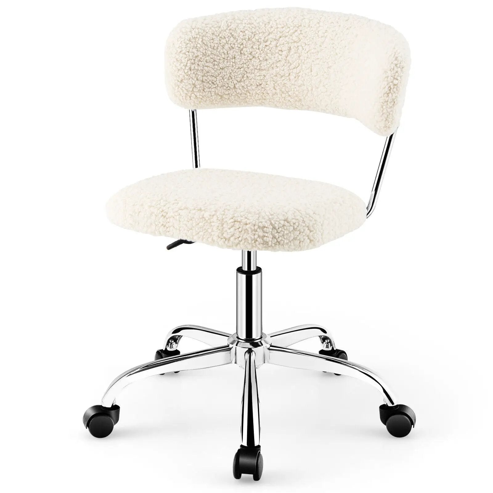 Computer Desk Chair Adjustable Sherpa Office Chair Swivel Vanity Chair by DirectDeals