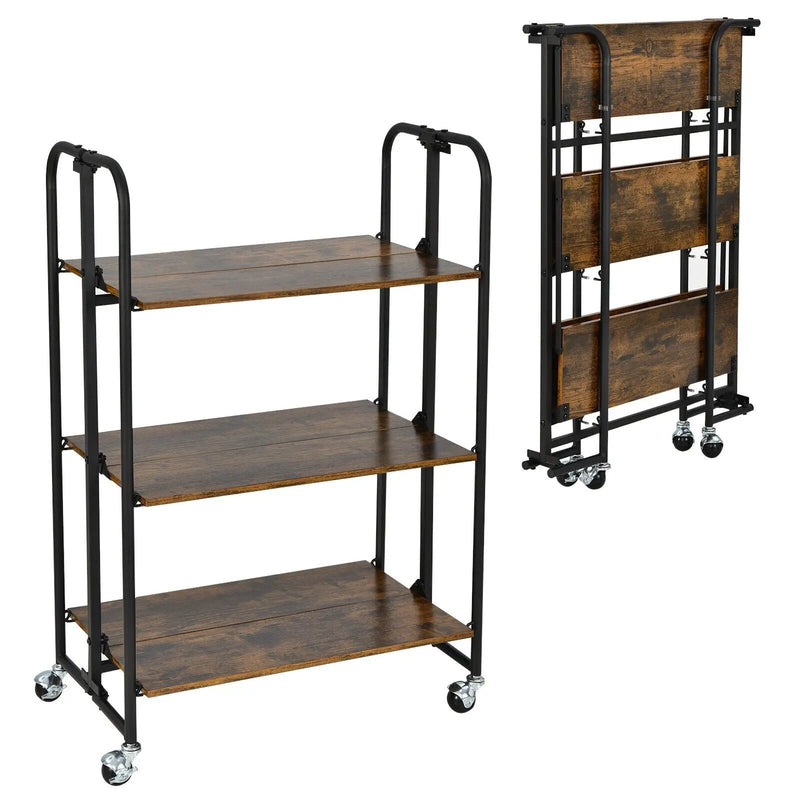 Foldable Rolling Cart with Storage Shelves for Kitchen-3-Tier by DirectDeals